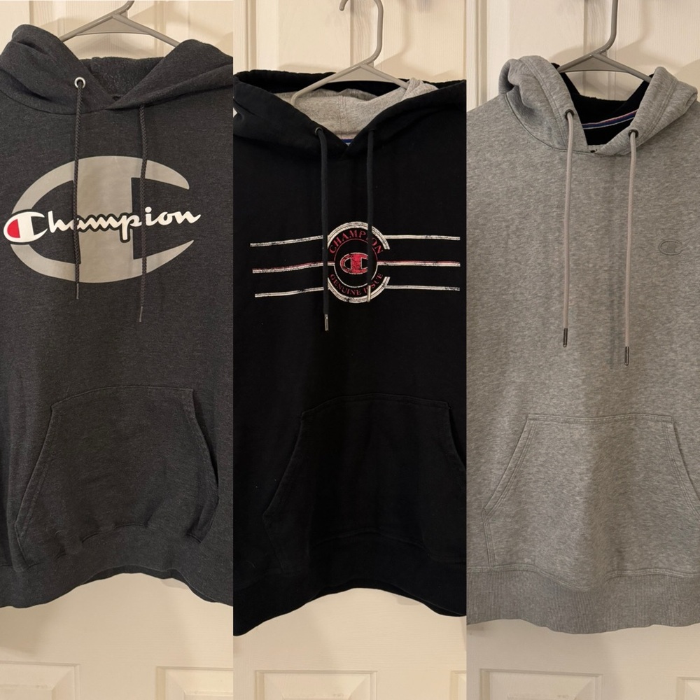 Bundle of 3 Champion Men's Hoodies - Black and Gray - size Medium